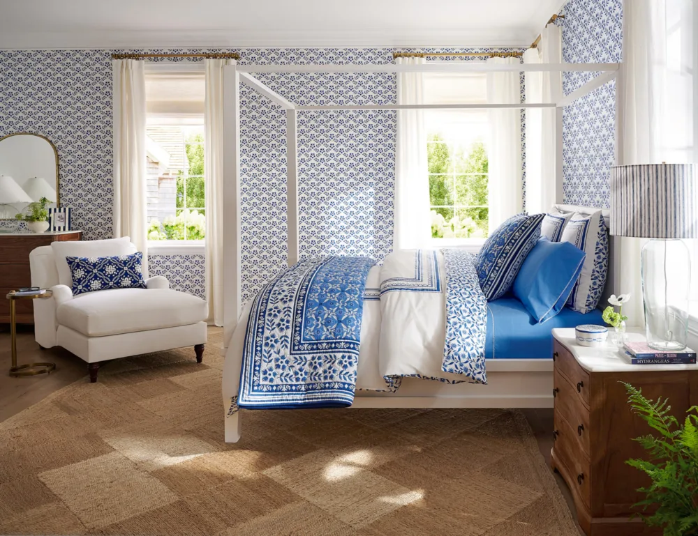 Interior still image for Pottery Barn X Mark D Sikes with prop styling by Cecilia Elguero, represented by Pat Bates & Associates, a top agency in the retail home brand sector.