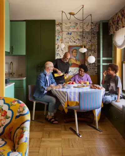 Interior still image of family for NY magazines Curbed by Photographer David Land, represented by Pat Bates & Associates, a leading photo and artist agency in the interior photography sector.