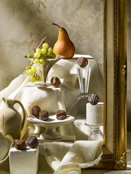 Still life image in the style of a dutch master for Godiva with prop styling by Elizabeth MacLennan, represented by Pat Bates & Associates, a leading artist agency in the retail food and luxury lifestyle brand sector.