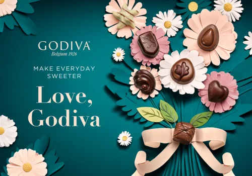 Advertising still life for Godiva. Styled by prop stylist Elizabeth MacLennan and food stylist Liberty Fennell, represented by Pat Bates & Associates, a top photo agency in the food and beverage sector.