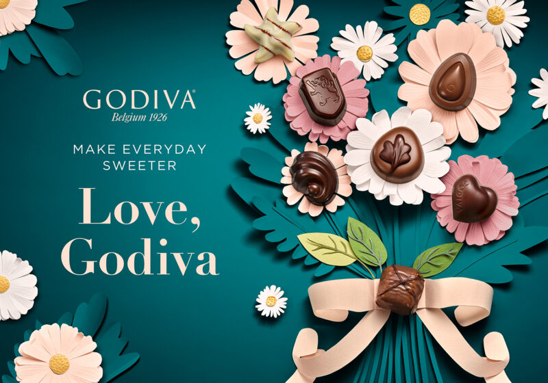Advertising still life for Godiva. Styled by prop stylist Elizabeth MacLennan and food stylist Liberty Fennell, represented by Pat Bates & Associates, a top photo agency in the food and beverage sector.