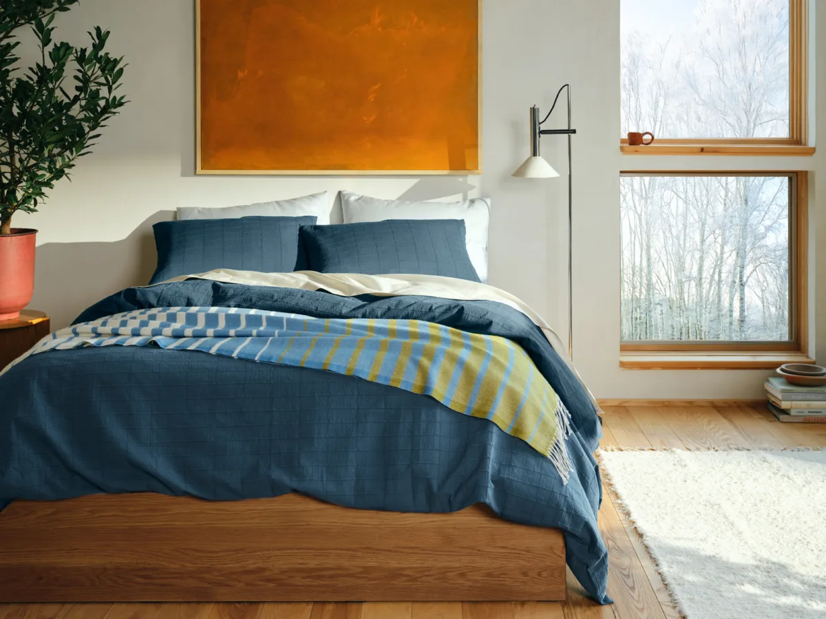 Interior bedroom still image for Brooklinen with soft styling by John Dittrick, represented by Pat Bates & Associates, a premier photo and artist agency in the retail bedding and home brand sectors.