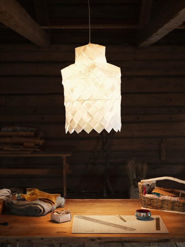 Still interior image of woven ceiling pendant for Braiding by photographer Lennart Weibull, represented by Pat Bates & Associates, a premier photo and artist agency in the editorial and lifestyle home sectors.