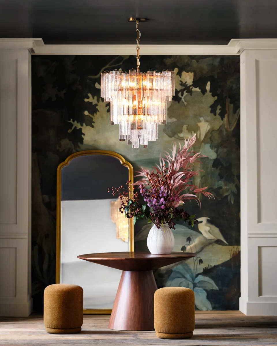 Interior still image with eclectic combination of artfully arranged dining furniture for Crate and Barrel – prop styling by Lynsey Fryers, represented by Pat Bates & Associates, a leading agency in the interiors and retail home brand sectors.