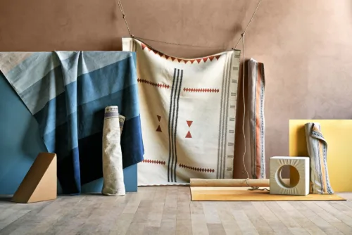 Still life image of artfully assorted rugs from Crate and Kids. Prop Styling by Lynsey Fryers, represented by Pat Bates & Associates, a leading photography agency in the advertising and home brand sectors.