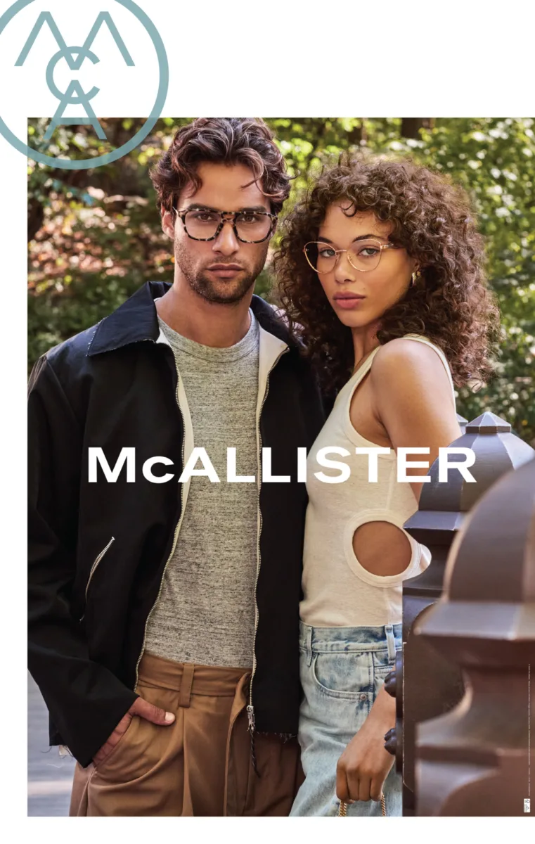 Lifestyle fashion still image of man and woman in designer eye wear for McAllister, with hair and makeup by hmu artist Paul Fields, represented by Pat Bates & Associates, a premier photo and artist agency in the retail fashion and lifestyle brand sectors.